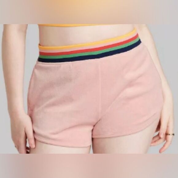 Wild Fable Pink Velour Rainbow Stripe Track Shorts Size Small NWT - Picture 1 of 10